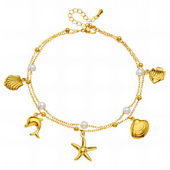 "Starfish" Anklet, 18K Gold Plated Steel