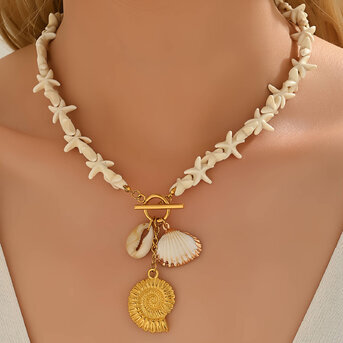 "Seashells" Necklace, 18K Gold Plated Steel