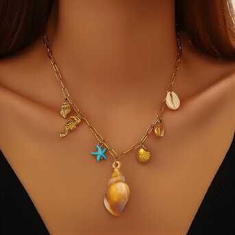 "Seashells" Necklace, 18K Gold Plated Steel