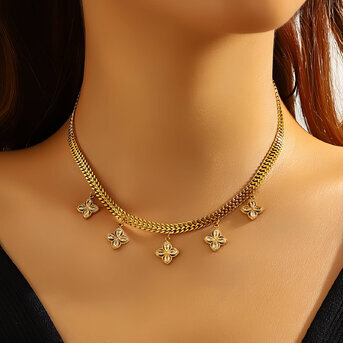 "Flower Meadow" Necklace, 18K Gold Plated Steel