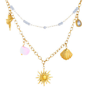 "Sun" Necklace, 18K Gold Plated Steel