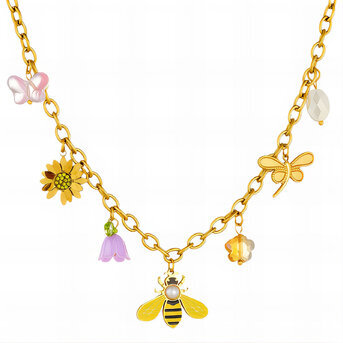 "Bee" Necklace, 18K Gold Plated Steel