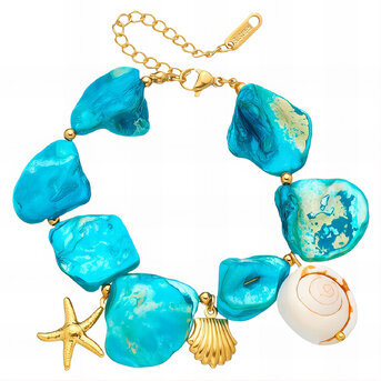 "Starfish and Seashell" Bracelet, 18K Gold Plated Steel