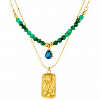 "Sun" Necklace, 18K Gold Plated Steel