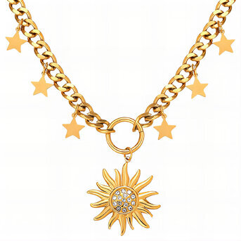 "Sun" Necklace, 18K Gold Plated Steel