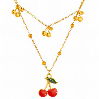 "Cherry" Necklace, 18K Gold Plated Steel