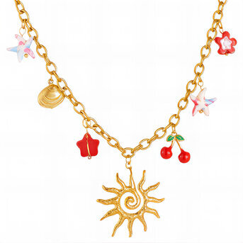 "Sun" Necklace, 18K Gold Plated Steel