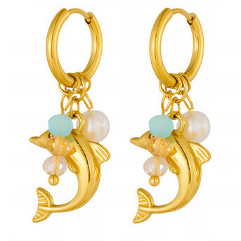 "Dolphins" Earrings, 18K Gold Plated Steel