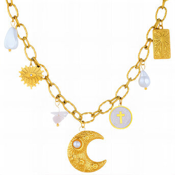 "Moon" Necklace, 18K Gold Plated Steel