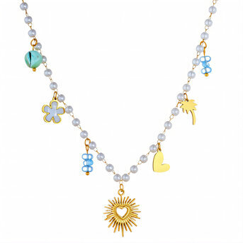 "Hearts" Necklace, 18K Gold Plated Steel