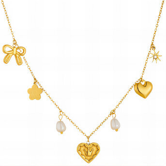 "Hearts" Necklace, 18K Gold Plated Steel