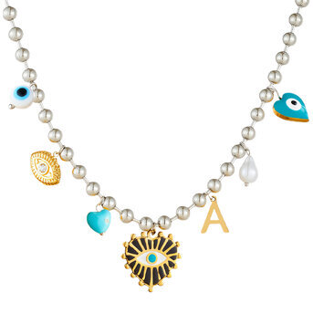 "Evil Eyes" Necklace, 18K Gold Plated Steel