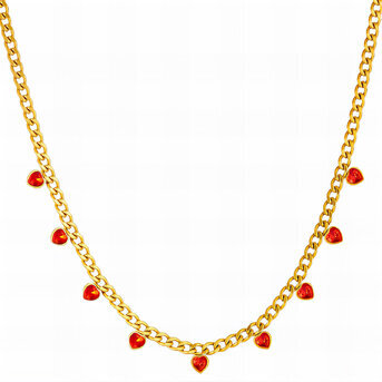 "Hearts" Necklace, 18K Gold Plated Steel