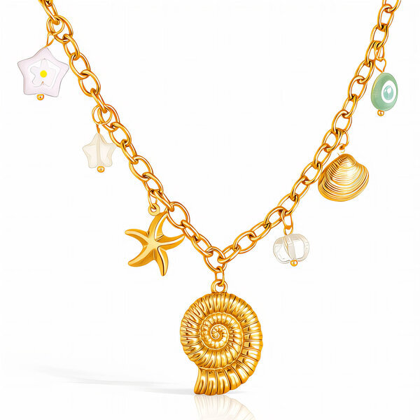 "Seashells" Necklace, 18K Gold Plated Steel