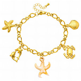 "Starfish and Seashell" Bracelet, 18K Gold Plated Steel