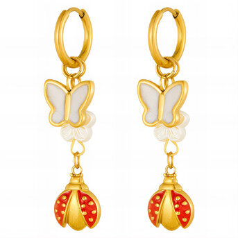 "Ladybugs" Earrings, 18K Gold Plated Steel