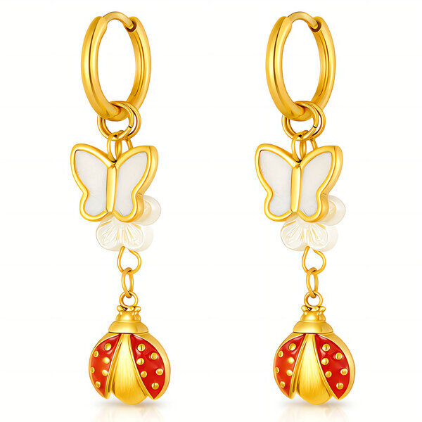 "Ladybugs" Earrings, 18K Gold Plated Steel