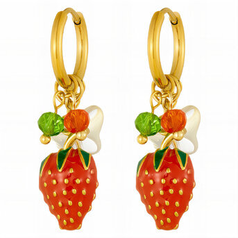 "Strawberry" Earrings, 18K Gold Plated Steel
