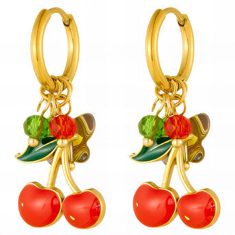 "Cherry" Earrings, 18K Gold Plated Steel