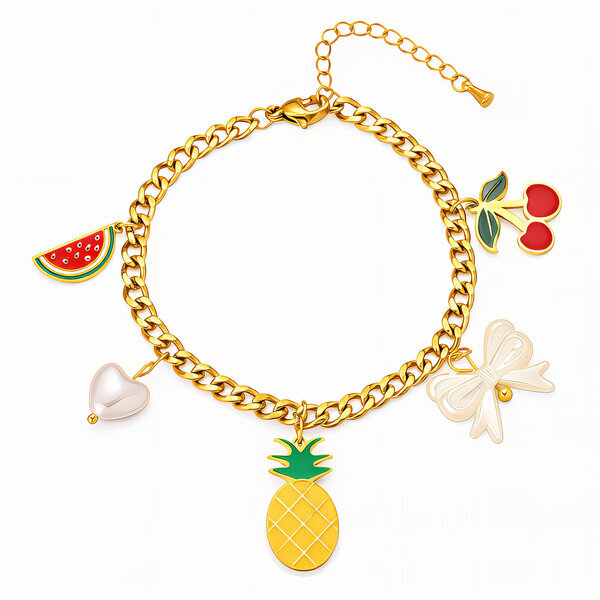 "Pineapple" Bracelet, 18K Gold Plated Steel