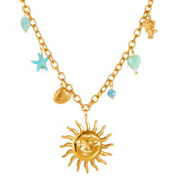 "Sun" Necklace, 18K Gold Plated Steel