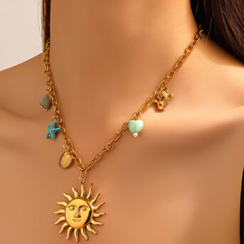 "Sun" Necklace, 18K Gold Plated Steel