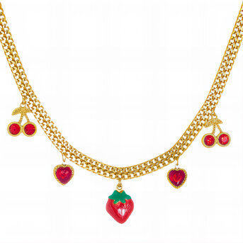 "Strawberry" Necklace, 18K Gold Plated Steel