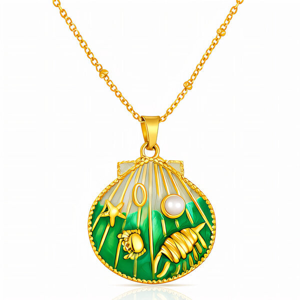 "Seashell" Necklace, 18K Gold Plated Steel