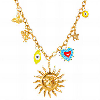 "Sun" Necklace, 18K Gold Plated Steel