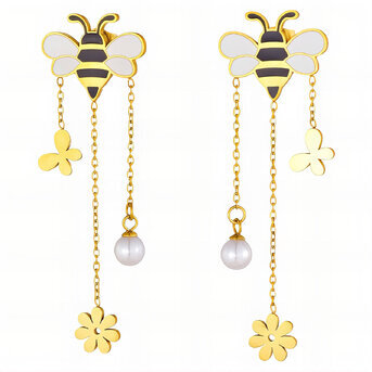 "Bees" Earrings, 18K Gold Plated Steel
