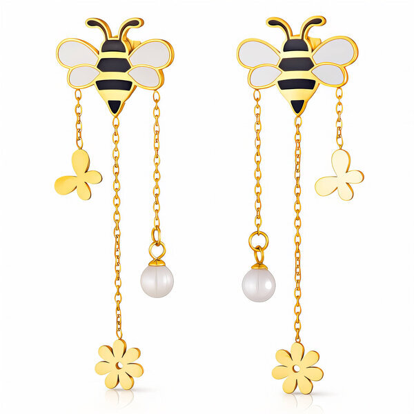 "Bees" Earrings, 18K Gold Plated Steel