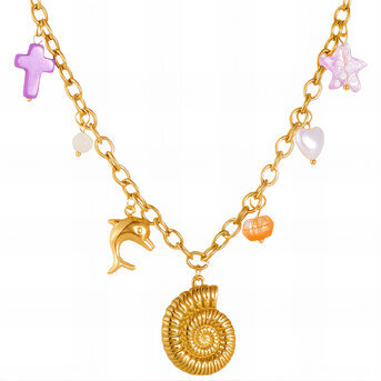 "Seashell" Necklace, 18K Gold Plated Steel