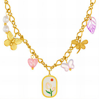 "Flower" Necklace, 18K Gold Plated Steel