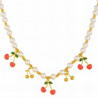 "Cherry" Necklace, 18K Gold Plated Steel
