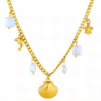 "Seashell" Necklace, 18K Gold Plated Steel