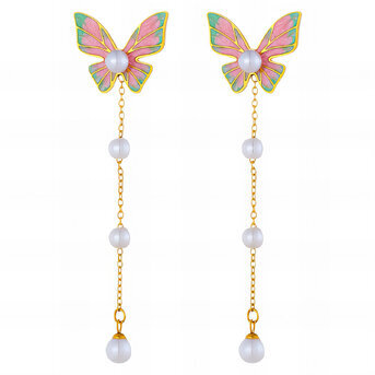 "Butterflies" Earrings, 18K Gold Plated Steel