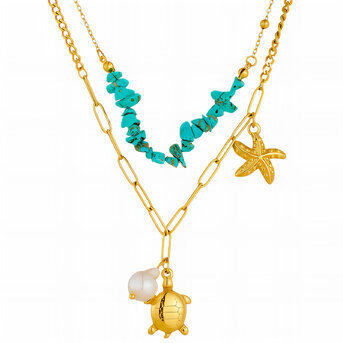 "Turtle" Necklace, 18K Gold Plated Steel