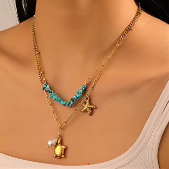 "Turtle" Necklace, 18K Gold Plated Steel