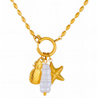 "Starfish" Necklace, 18K Gold Plated Steel