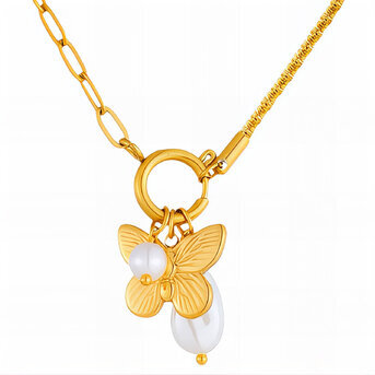 "Butterfly" Necklace, 18K Gold Plated Steel