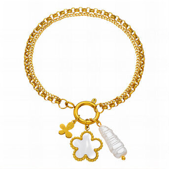 "Flower" Bracelet, 18K Gold Plated Steel