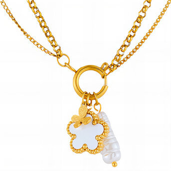 "Flower" Necklace, 18K Gold Plated Steel