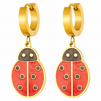 "Ladybugs" Earrings, 18K Gold Plated Steel