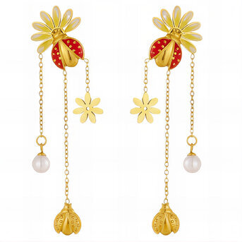 "Flowers" Earrings, 18K Gold Plated Steel