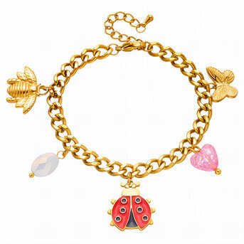 "Ladybug" Bracelet, 18K Gold Plated Steel