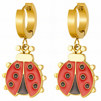 "Ladybugs" Earrings, 18K Gold Plated Steel