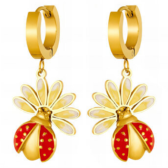 "Ladybugs" Earrings, 18K Gold Plated Steel