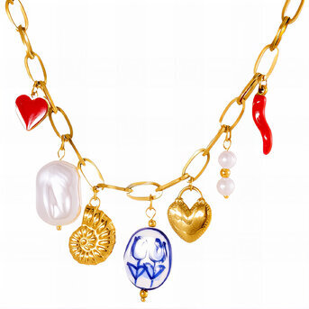 "Flowers" Necklace, 18K Gold Plated Steel