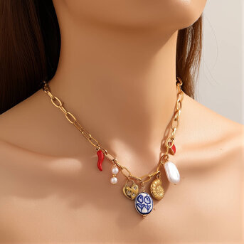 "Flowers" Necklace, 18K Gold Plated Steel
