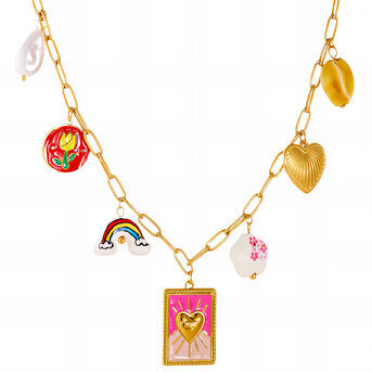 "Hearts" Necklace, 18K Gold Plated Steel
